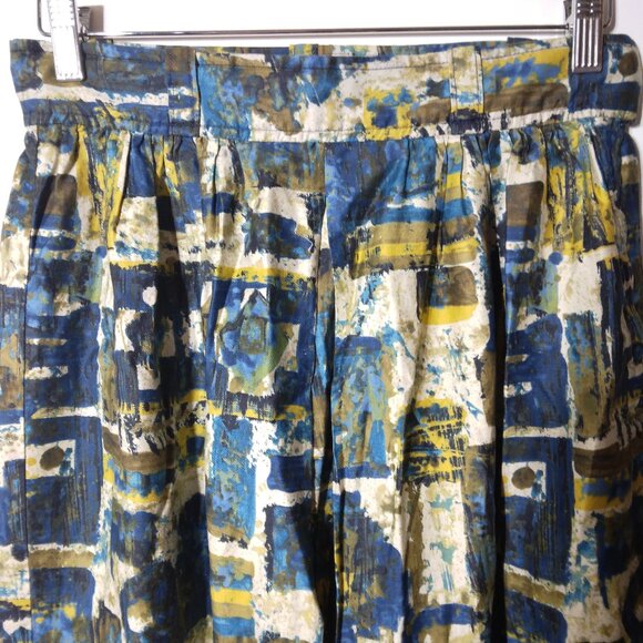 Artsy Abstract Midi Skirt XS Small Blue Mod Pleated Handmade High Waist - Picture 3 of 9